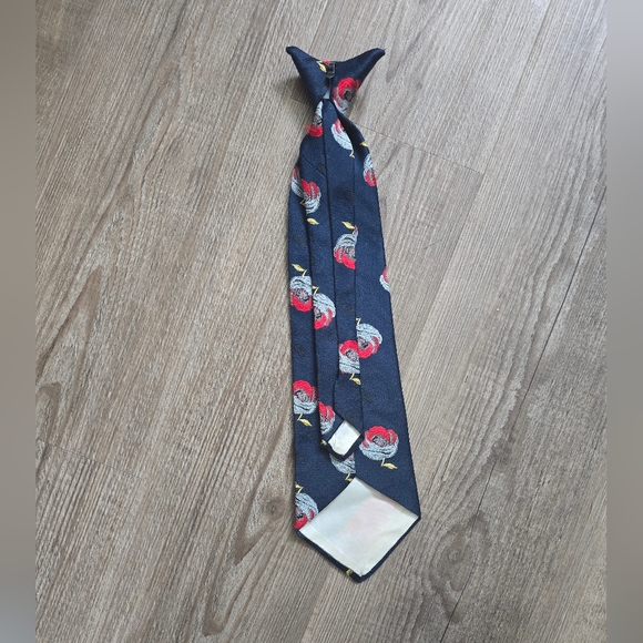 Vintage retro clip on tie navy blue with rose pattern - Picture 3 of 4